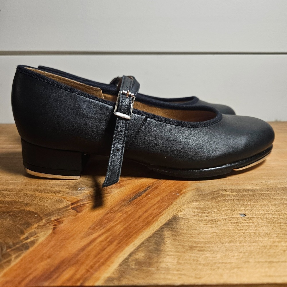 NIB Bloch Tap On Black Leather‎ Tap Shoes Girls Size 4 X Width S0302L Dance